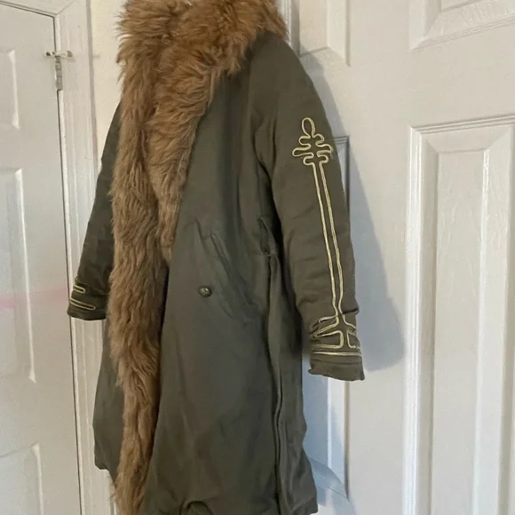 Pinko Faux Fur Army Green Hooded Parka Jacket Coat Eskimo Heavyweight Pennylane - Picture 5 of 11